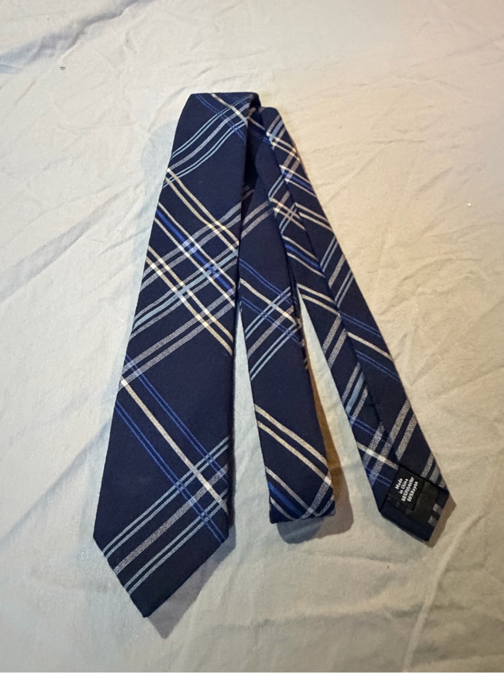 jf j.ferrar Navy Plaid Tie with Light Blue and White Stripes
